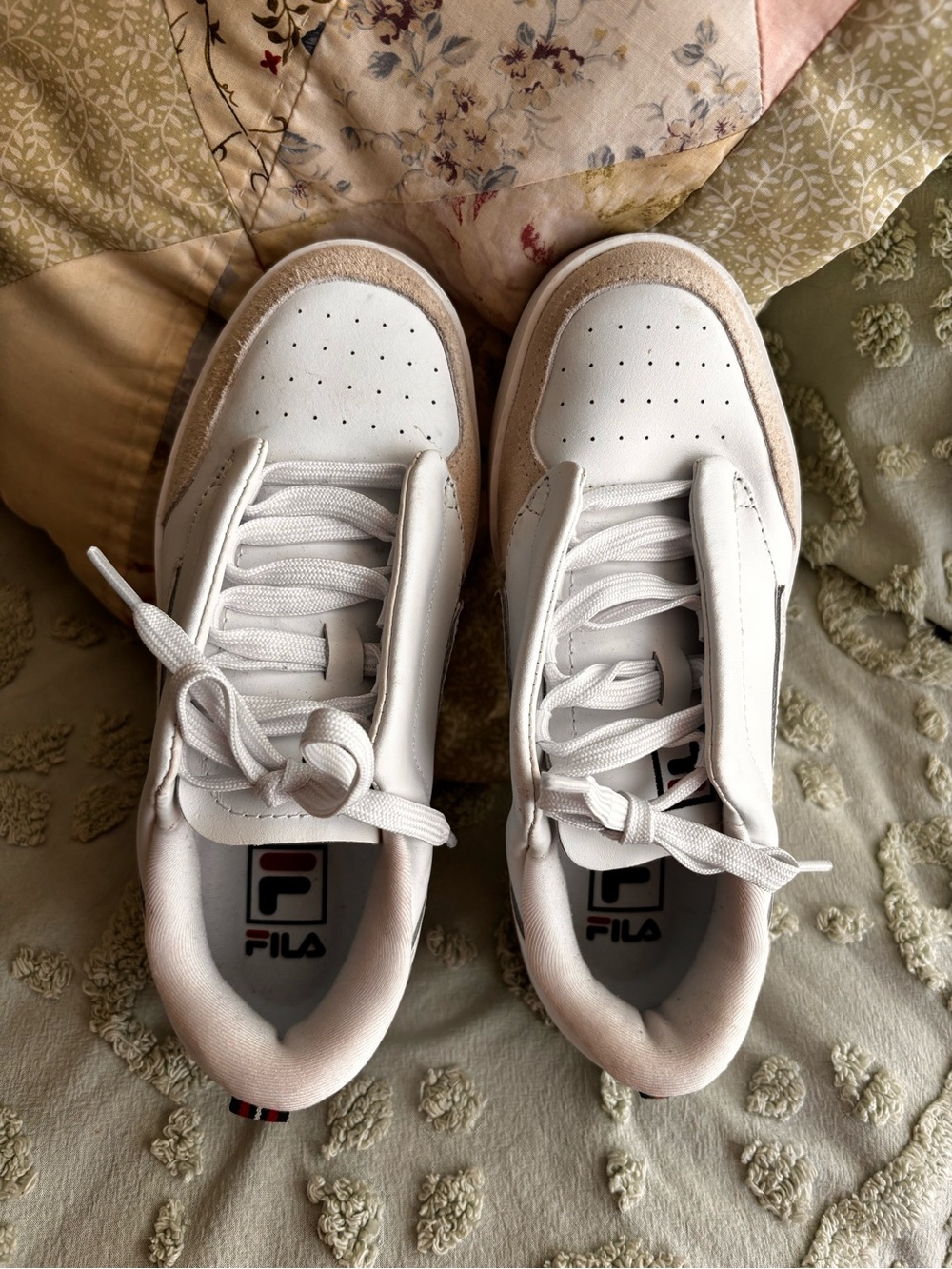 FILA Women's White Sneakers with Beige Trim size 6